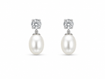Load image into Gallery viewer, Classic Pearl & Solitaire Drop Earrings