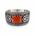 Load image into Gallery viewer, Orange Stone Vintage Silver Band Ring