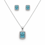 Load image into Gallery viewer, Cushion-Cut Blue & Silver Halo Set