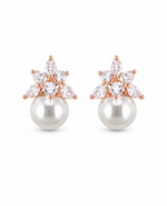 Load image into Gallery viewer, Pearl Blossom Rose Gold Stud Earrings