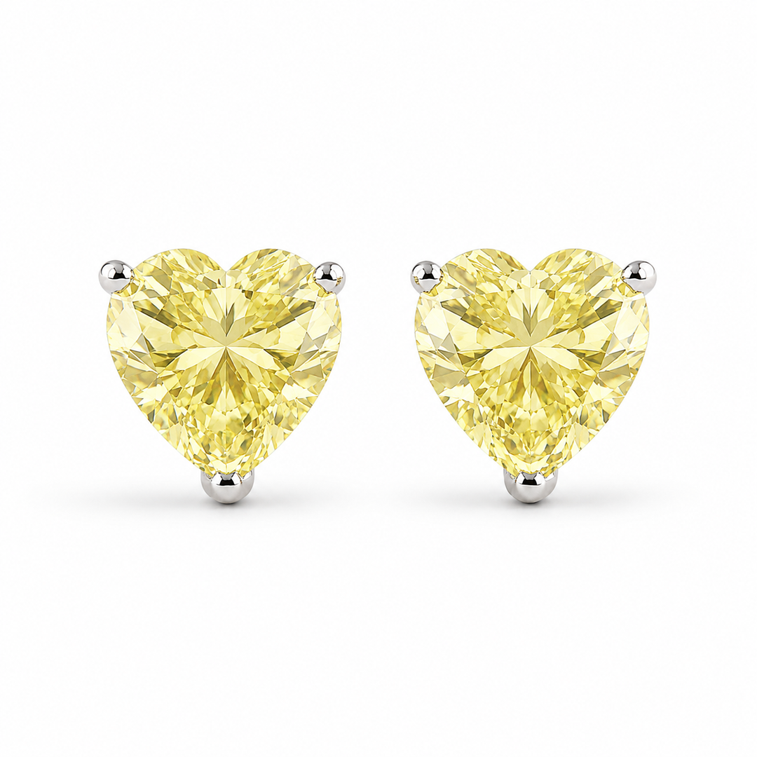 Yellow Heart Solitaire Studs