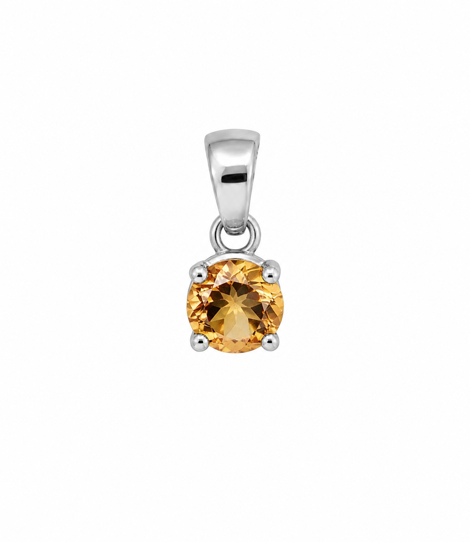 Golden Citrine Solitaire Sterling Silver Pendant