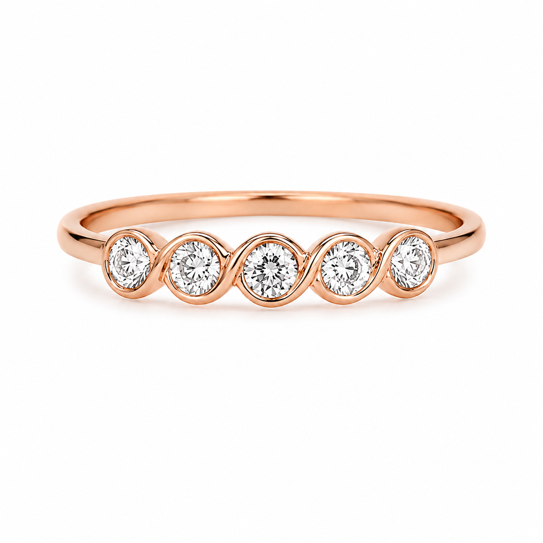 Rose Gold Five-Stone Bezel Silver Ring