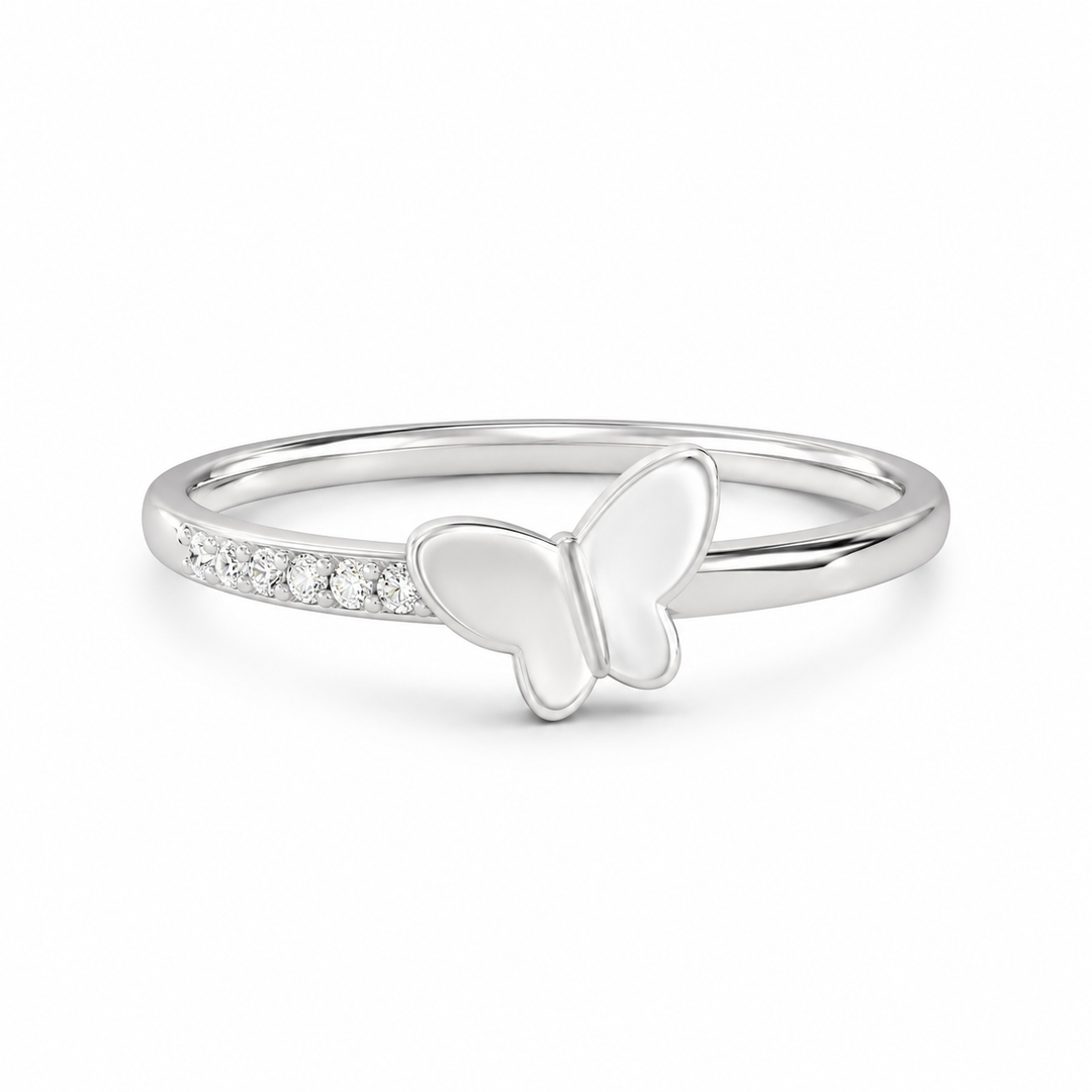 Butterfly Side Spark Silver Ring
