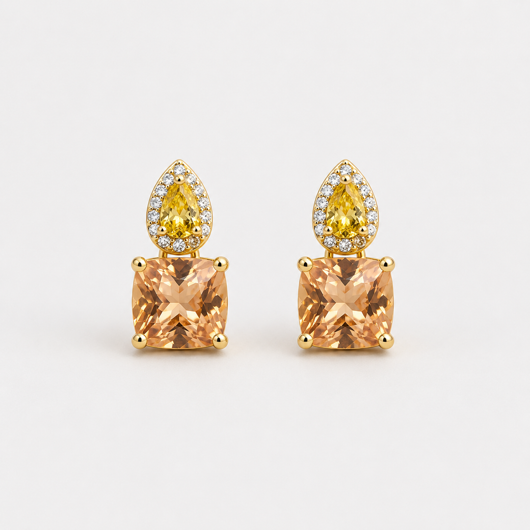 Golden Glow Drop Silver Earrings
