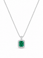 Load image into Gallery viewer, Silver Emerald Green Halo Necklace