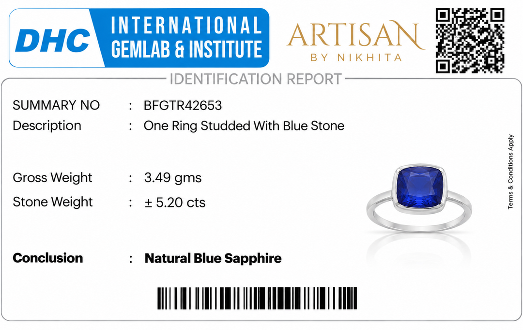 Silver Cushion-Cut Blue Sapphire Solitaire Ring