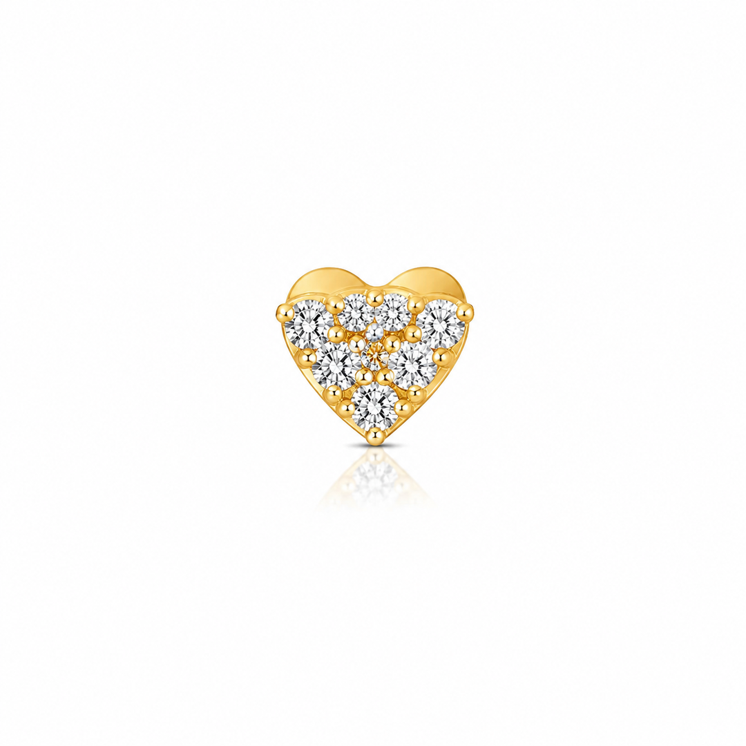 Sparkling Heart Gold-Plated Sterling Silver Nose Pin