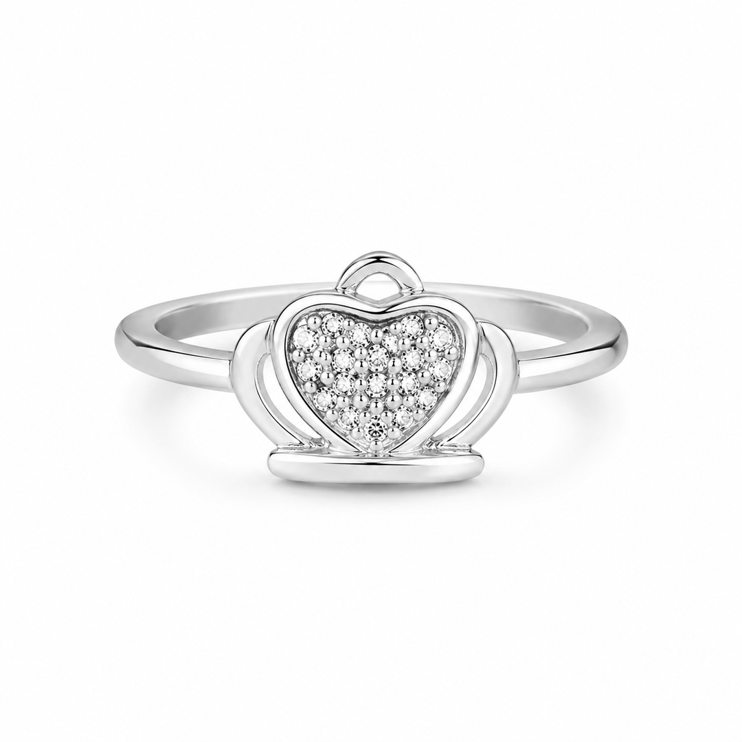 Crown Heart Silver Ring