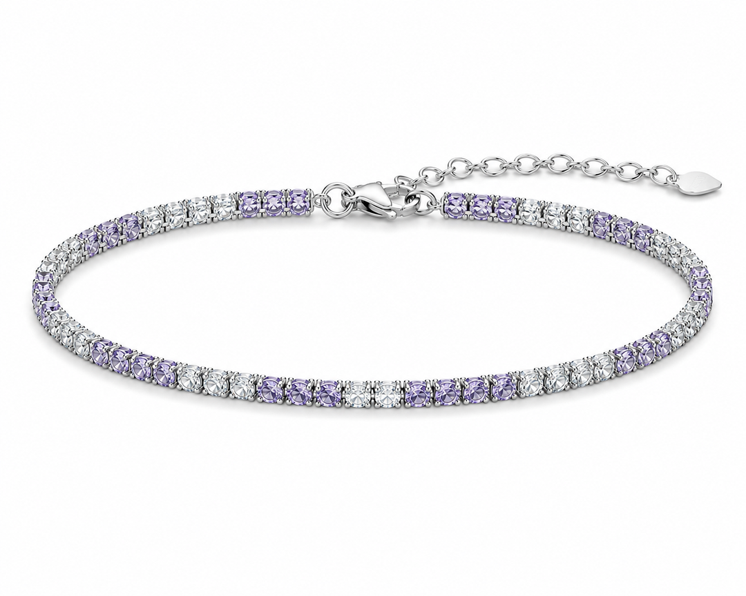 Lavender & White Tennis Sterling Silver Bracelet