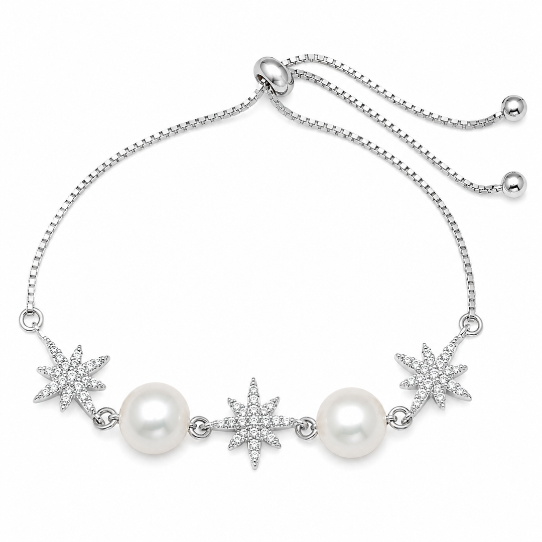 Celestial Pearl Star Sterling Silver Adjustable Bracelet