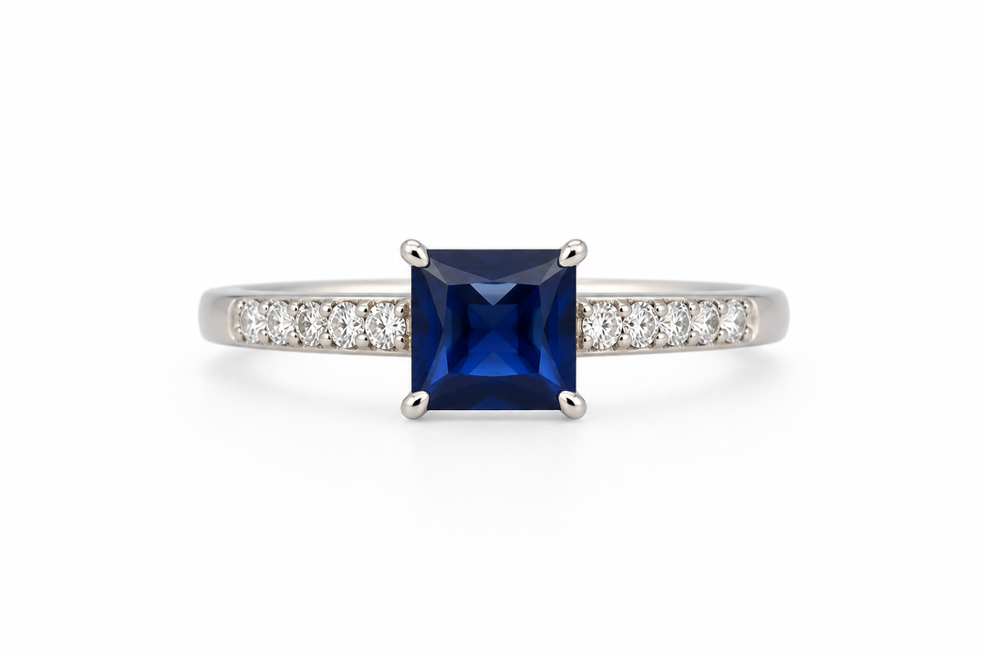 Princess Cut Royal Blue Sterling Silver Ring