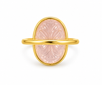 Load image into Gallery viewer, Golden Carved Rose Quartz Statement Ring