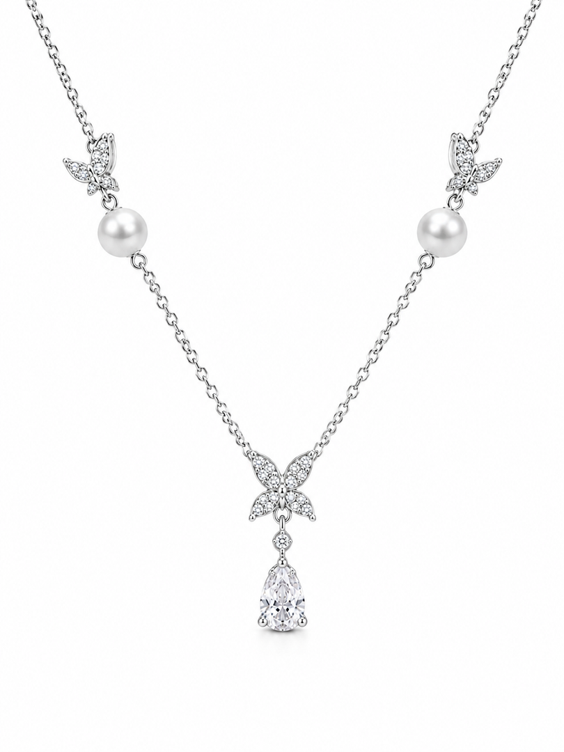 Butterfly Pearl Drop Necklace