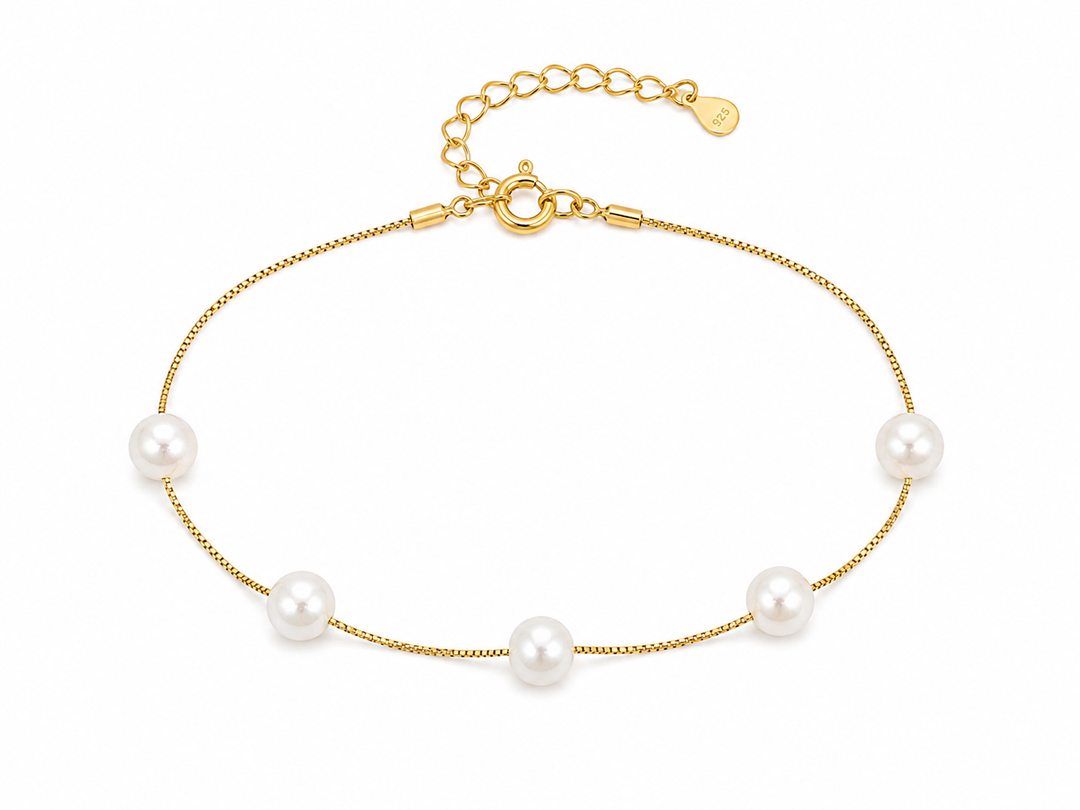 Golden Pearl Station Sterling Silver Bracelet