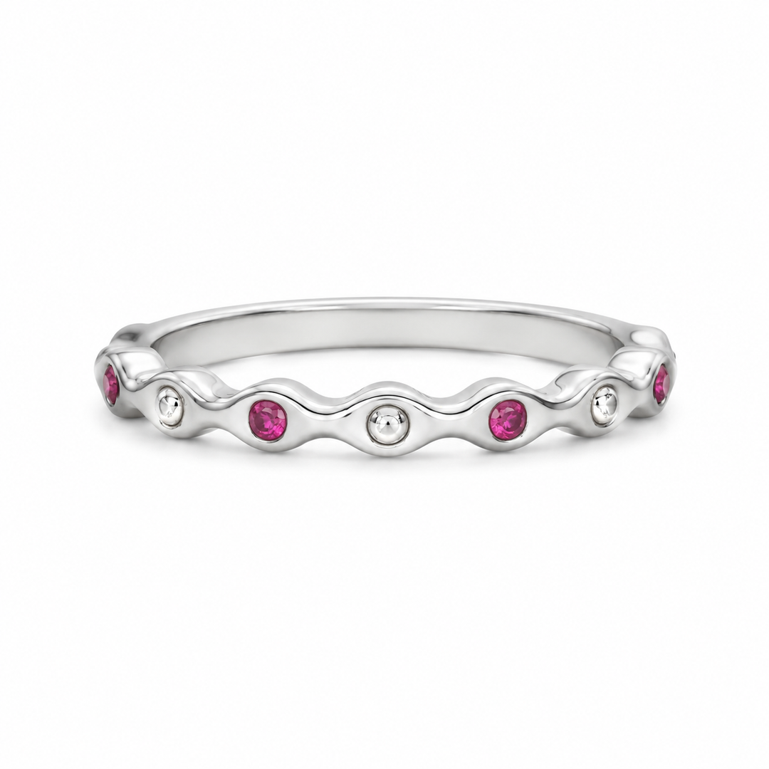 Pink Wave Bezel Silver Ring