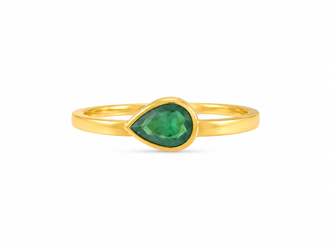 Golden Pear-Cut Emerald Solitaire Ring
