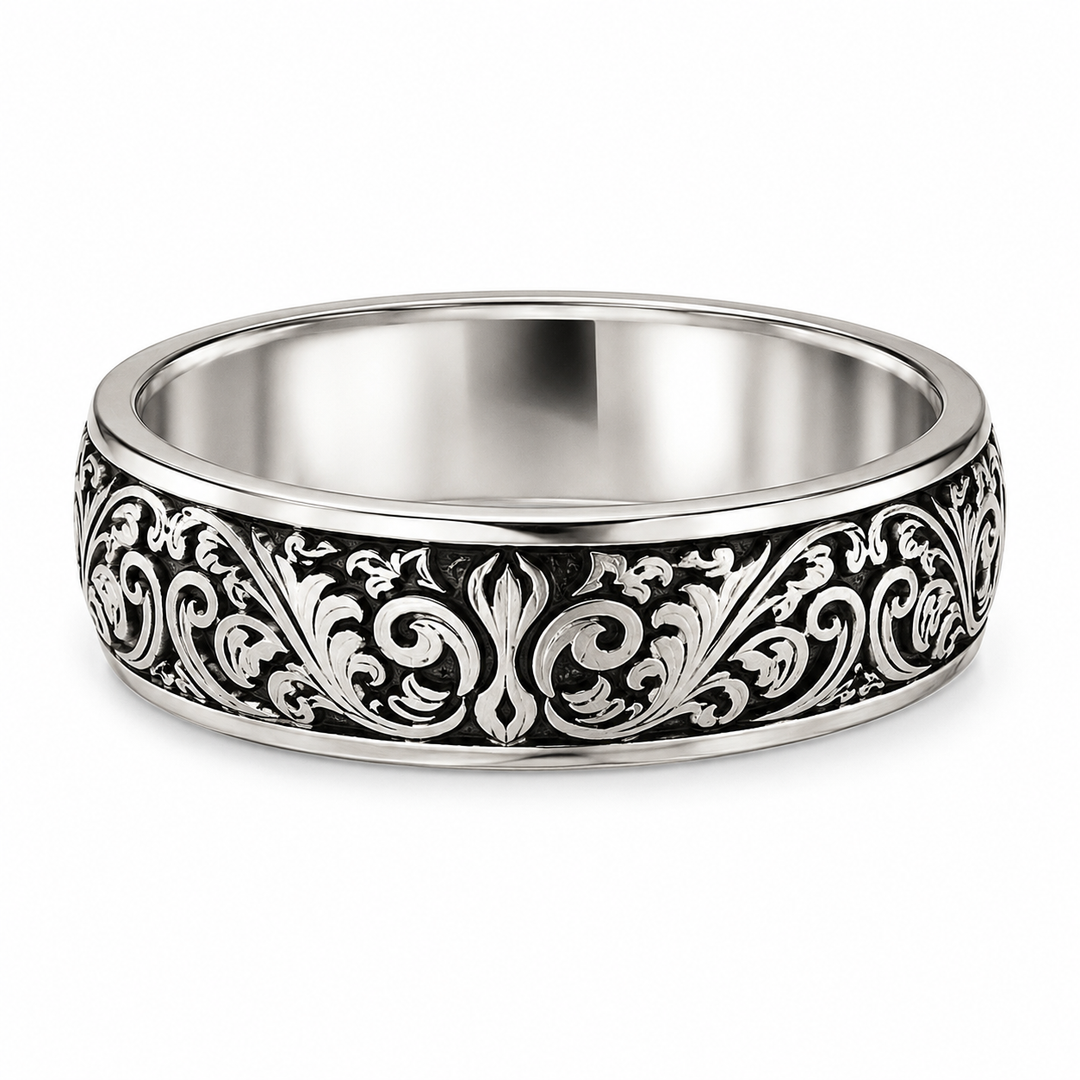 Vintage Scroll Silver Band Ring