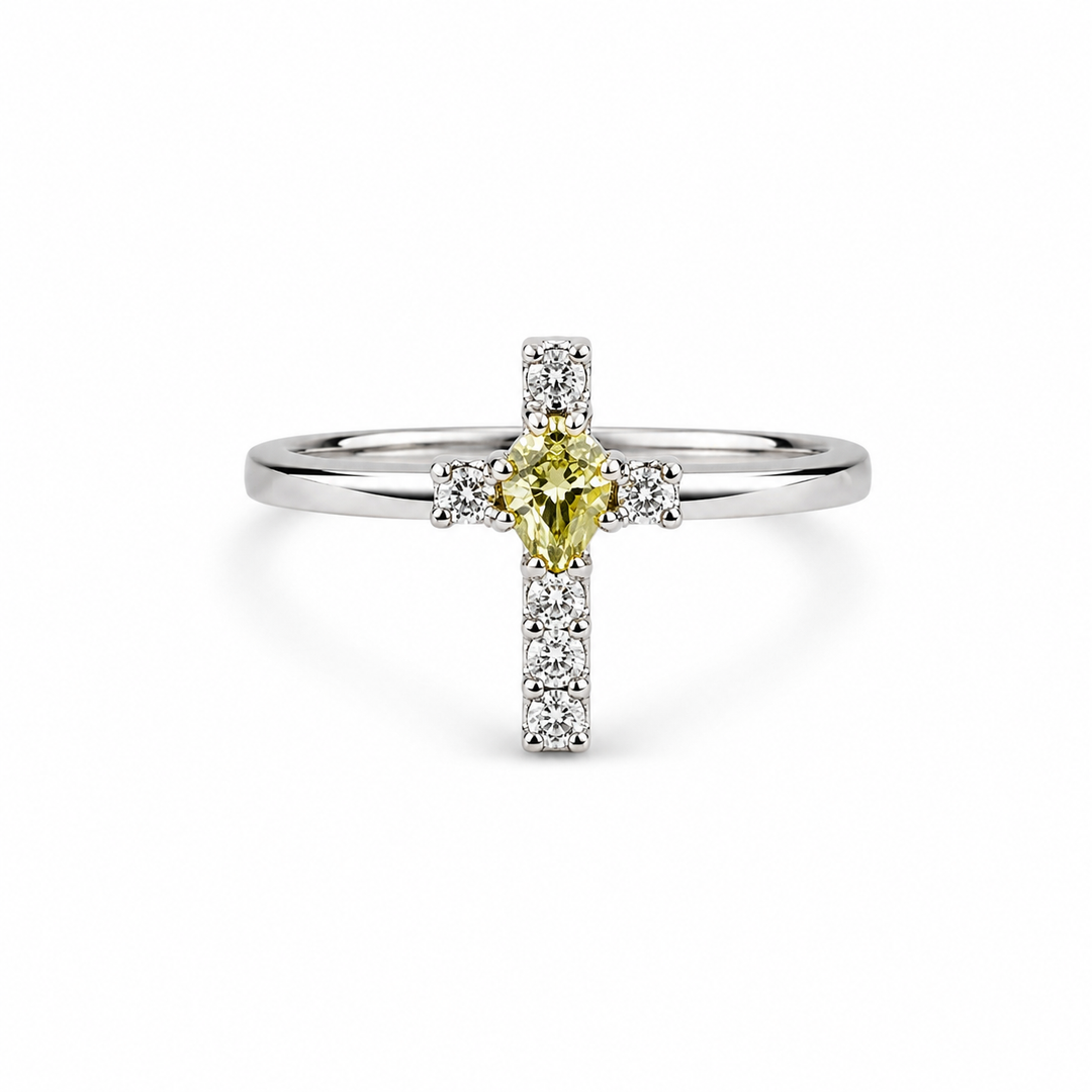 Yellow Cross Zircon Silver Ring