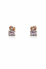Load image into Gallery viewer, Pastel Dual Gem Gold Polished Stud Earrings
