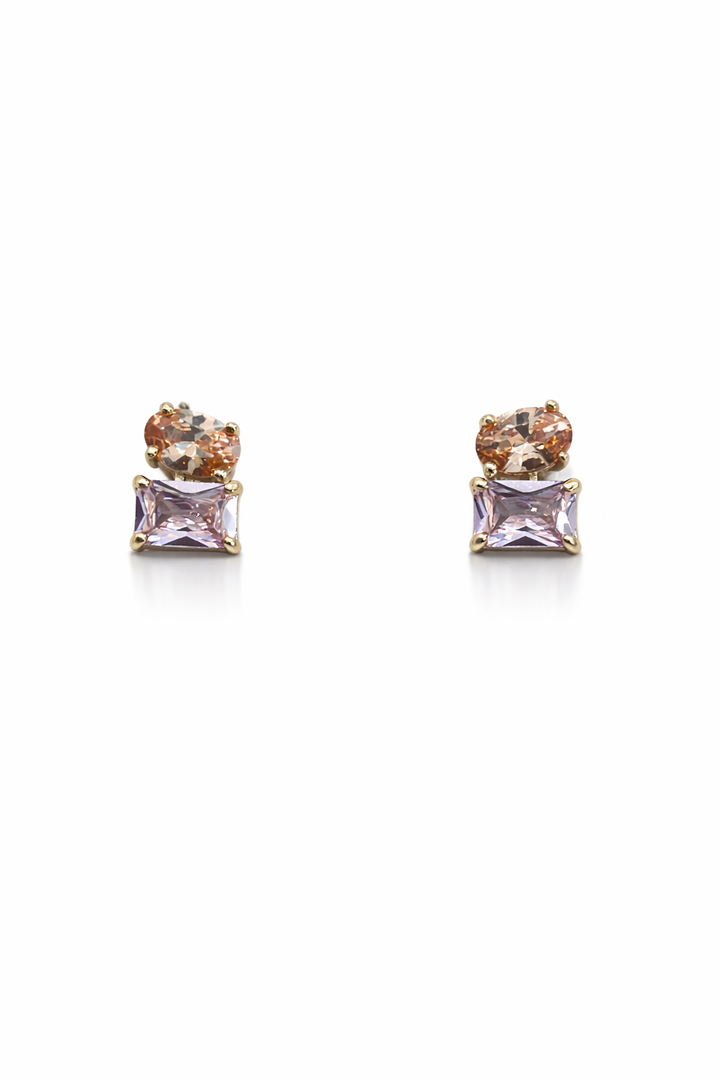 Pastel Dual Gem Gold Polished Stud Earrings