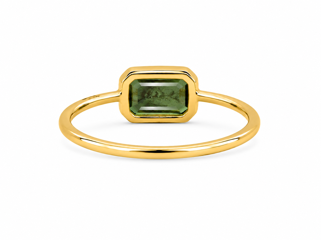 Golden Emerald-Cut Emerald Solitaire Ring