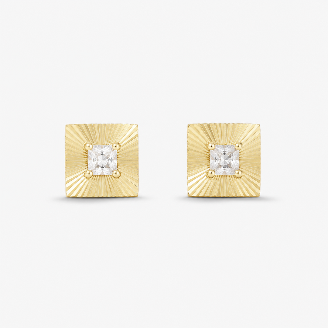 Golden Sunray Square Studs