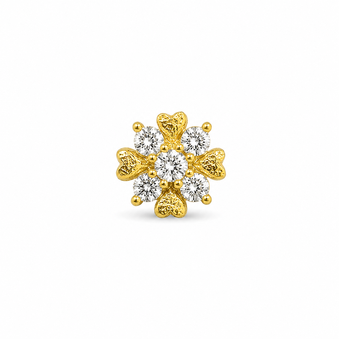 Floral Heart Gold-Plated Sterling Silver Nose Pin