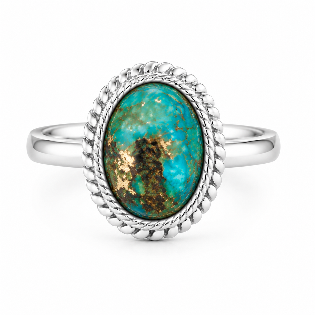 Turquoise Rope Border Silver Ring