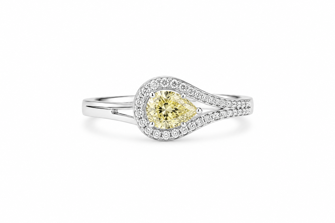 Champagne Pear Halo Sterling Silver Ring