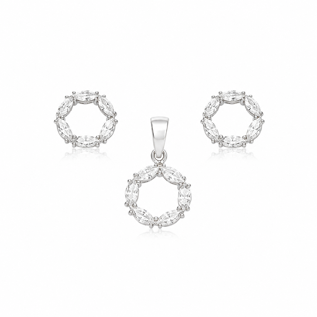 Marquise Halo Pendant & Stud Earrings Set