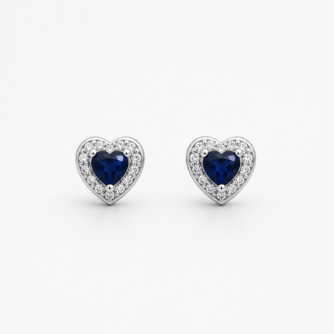 Midnight Sapphire Heart Stud Earrings
