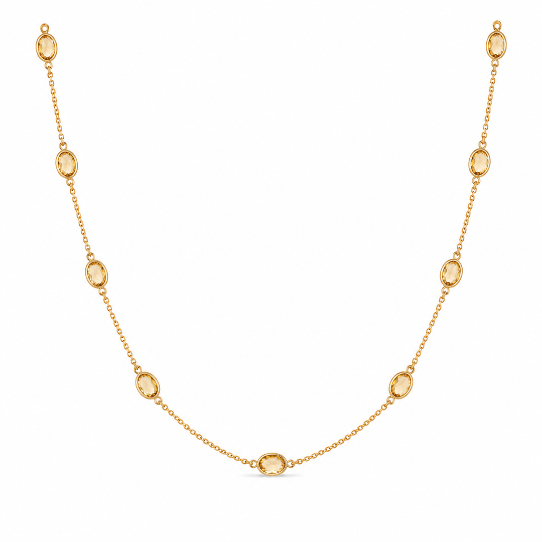 Golden Citrine Bezel-Set Station Necklace
