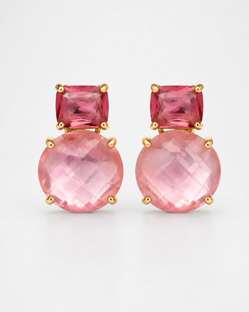 Pink Glow Gold-Tone Silver Earrings