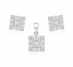 Load image into Gallery viewer, Geometric Baguette Sparkle Pendant &amp; Stud Earrings Set