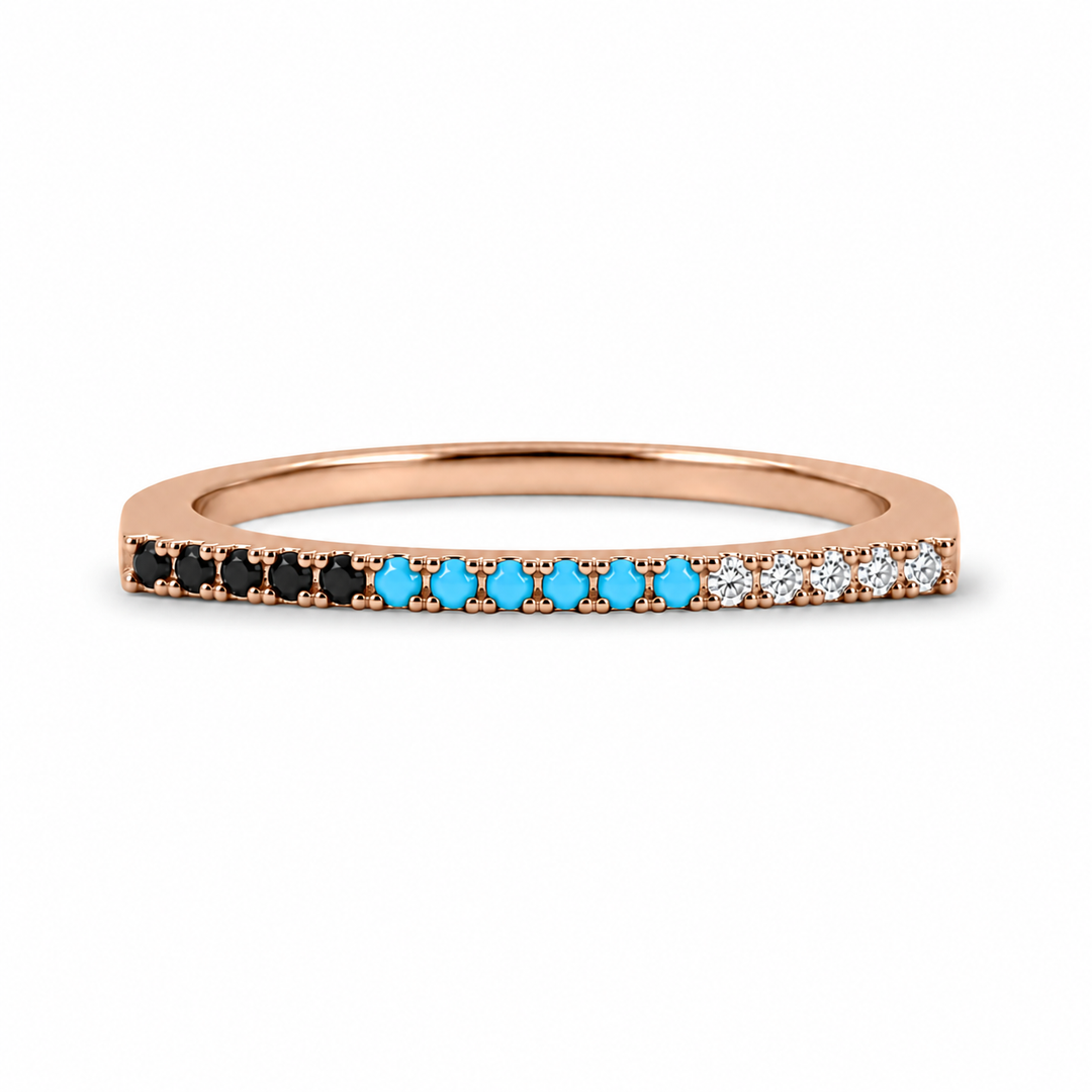 Rose Gold Tri-Colour Stone Silver Ring