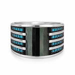 Load image into Gallery viewer, Blue Stone Striped Silver Band Ring