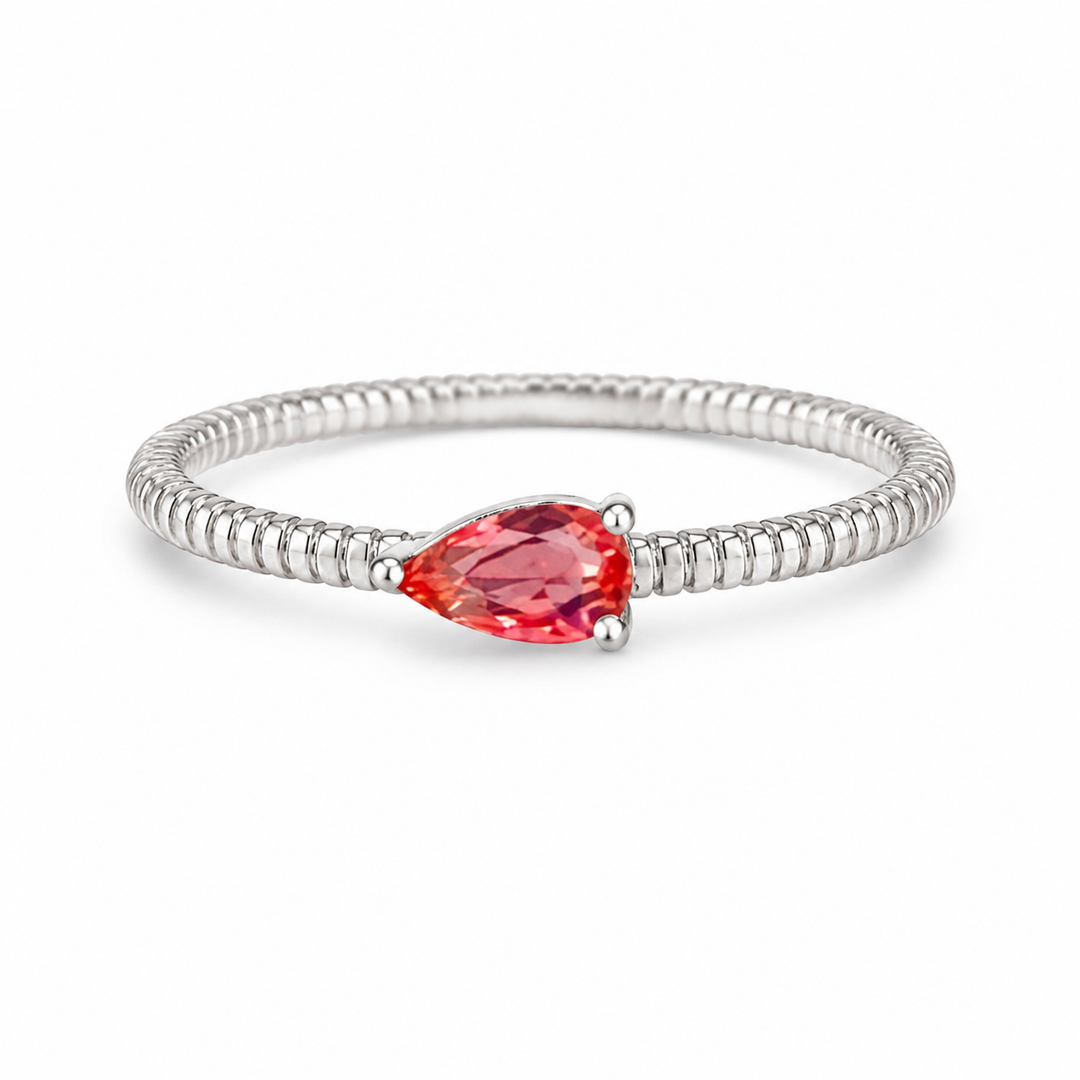 Red Pear Minimal Silver Ring