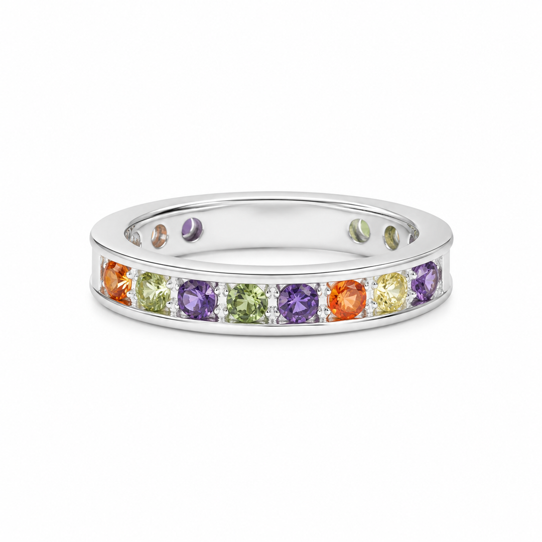Multi-Colour Channel Silver Ring