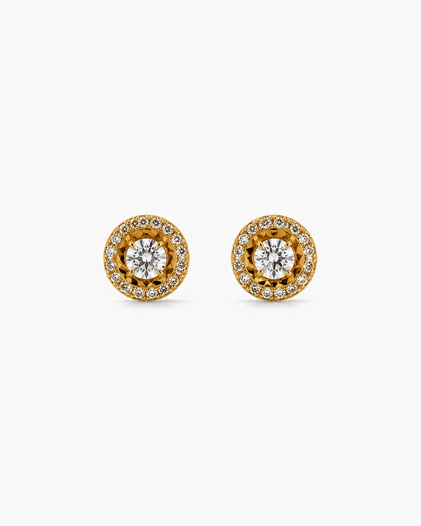 Golden Radiance Halo Stud Earrings