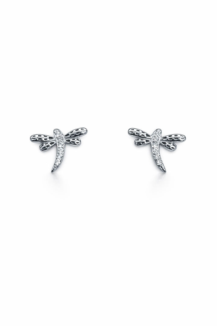 Minimal Dragonfly Silver Stud Earrings