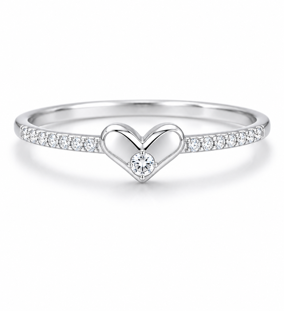 Heart Charm Zircon Silver Ring