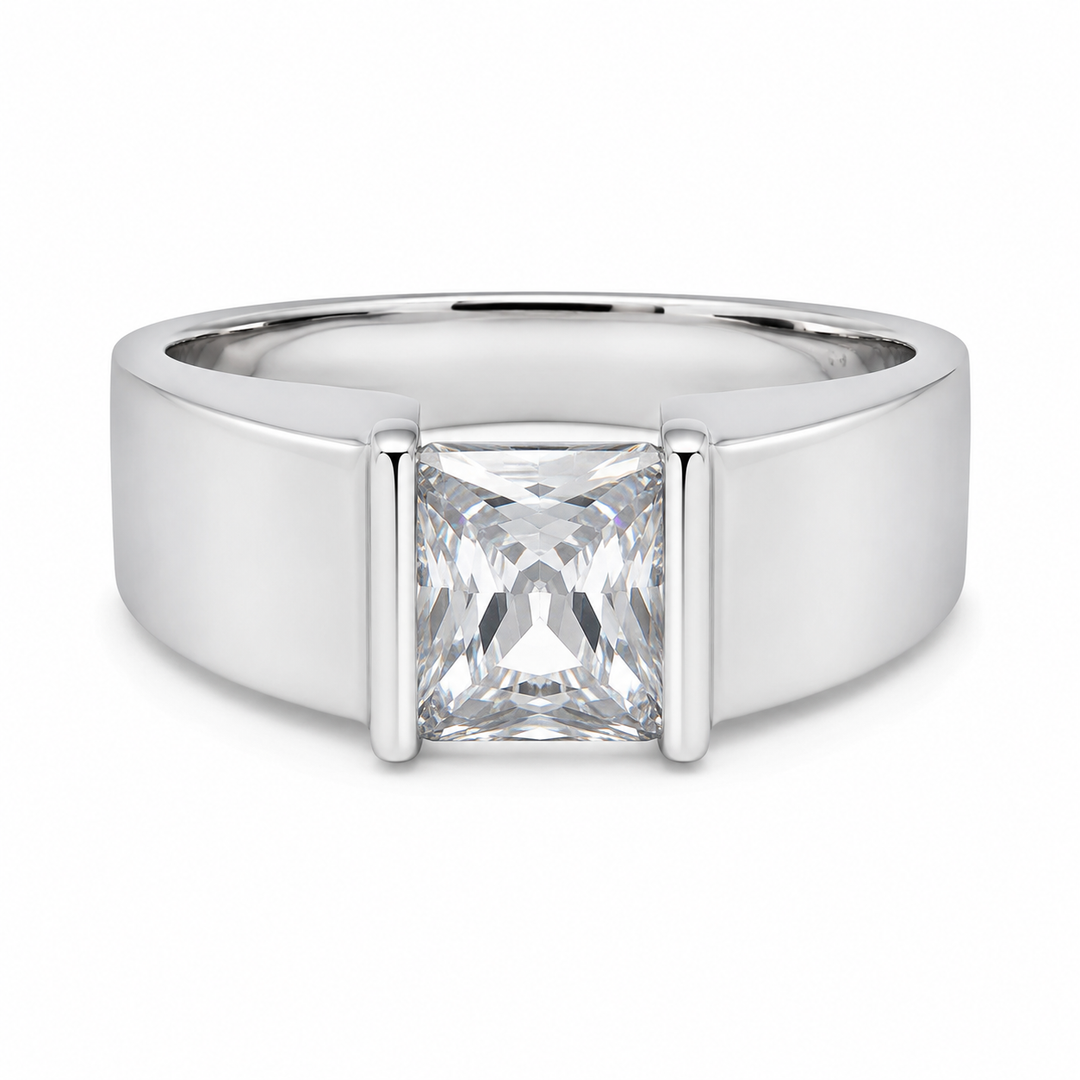 Princess Cut Solitaire Silver Ring