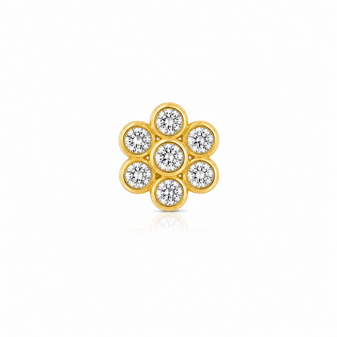 Classic Floral Bezel Gold-Plated Sterling Silver Nose Pin