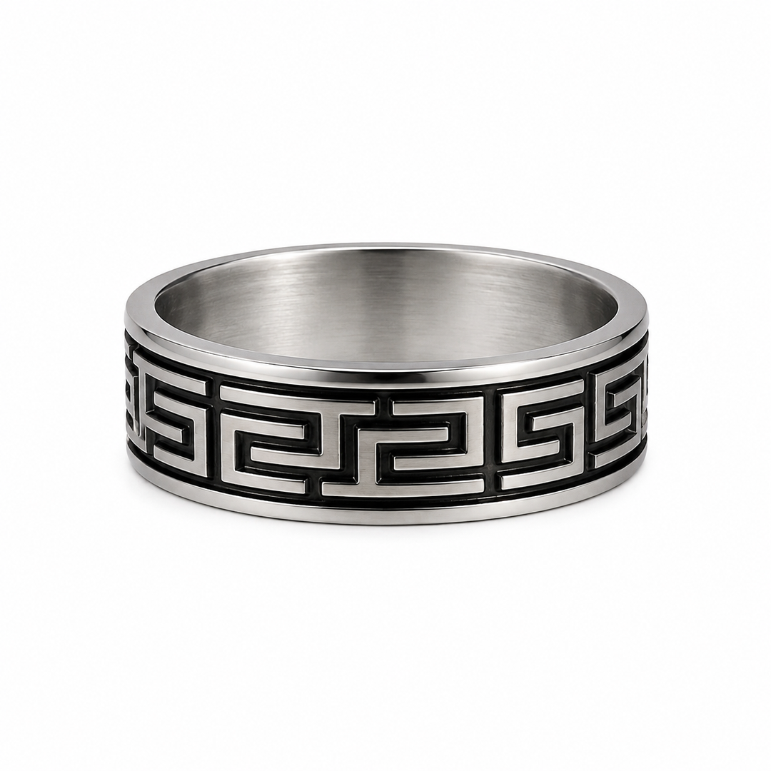 Greek Key Silver Band Ring