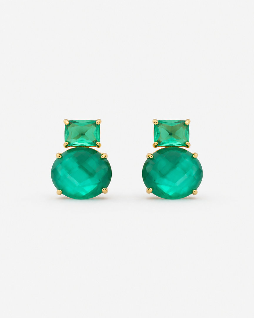 Emerald Glow Gold-Tone Silver Earrings