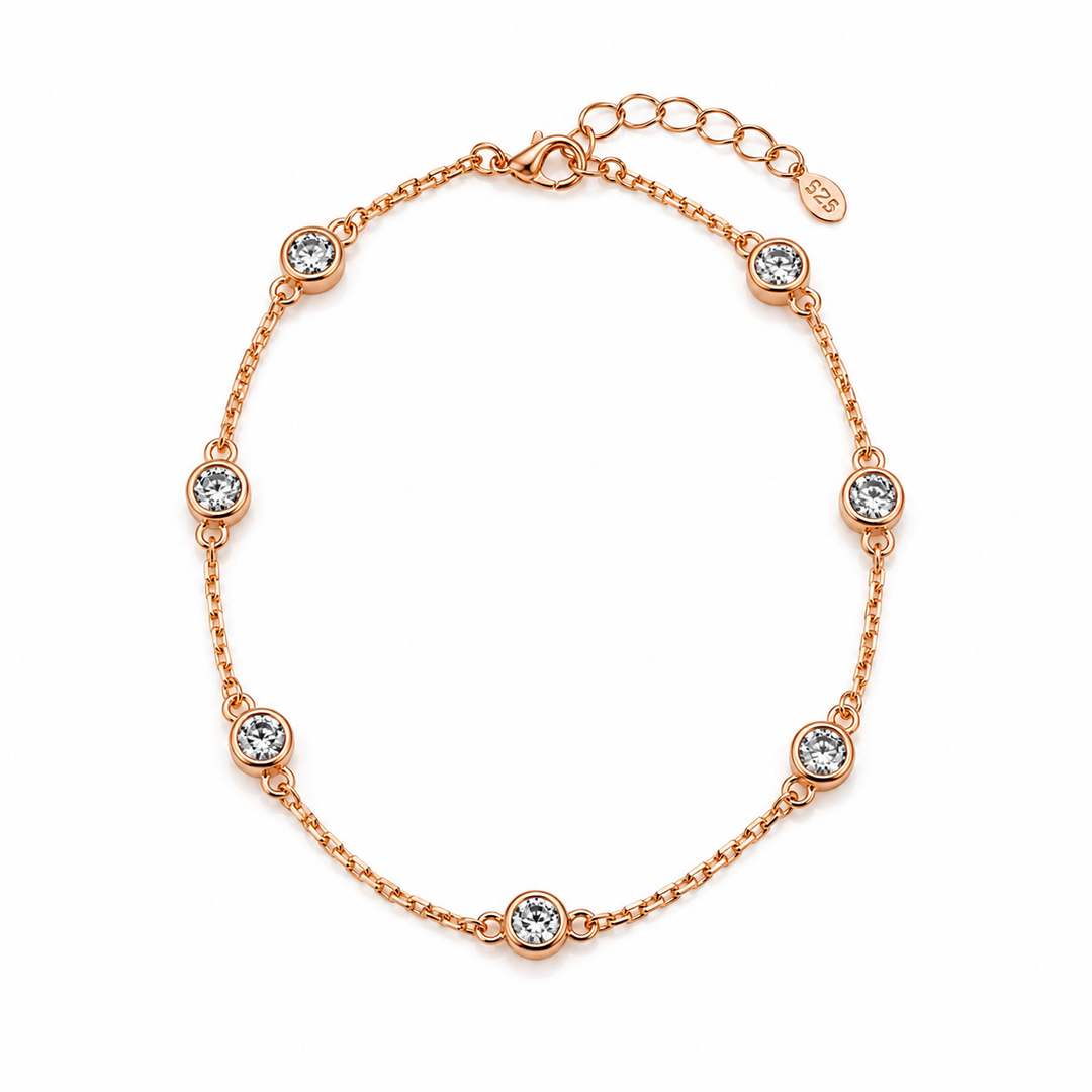 Rose Gold Station Sterling Silver Bracelet