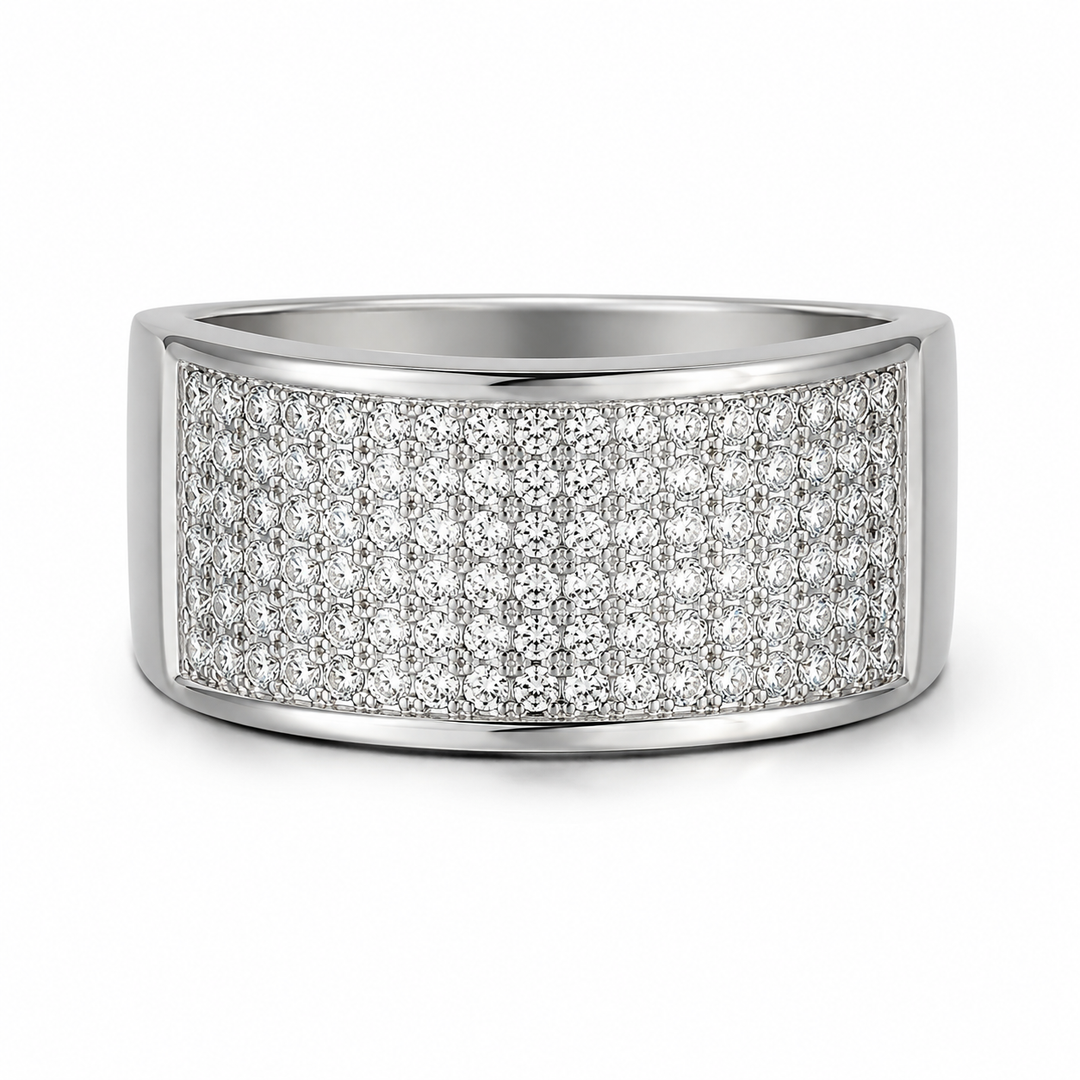 Diamond Look Wide Silver Band Ring
