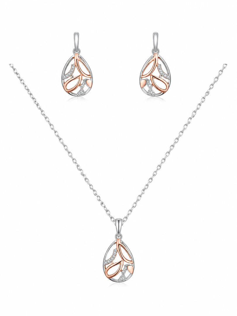 Rose Gold Teardrop Leaf Sterling Silver Necklace