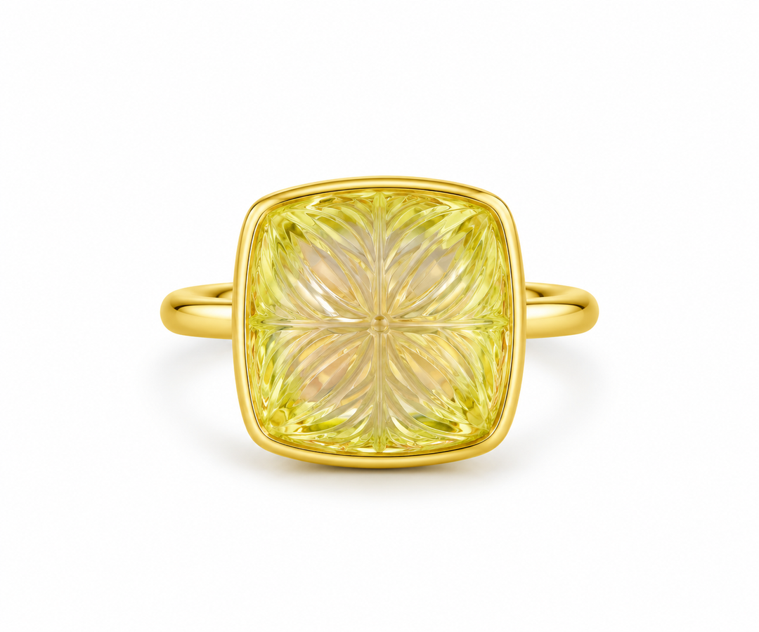 Golden Cushion-Cut Citrine Statement Ring